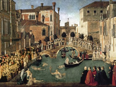 El milagro de la cruz en el puente de San Lorenzo, 1500 de Gentile Bellini